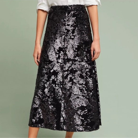 Anthropologie Dresses & Skirts - NWT Anthropologie Sequin Skirt Black Size S Small